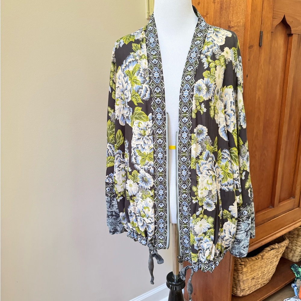 Free People Floral Kimono Jacket - Gray and Green